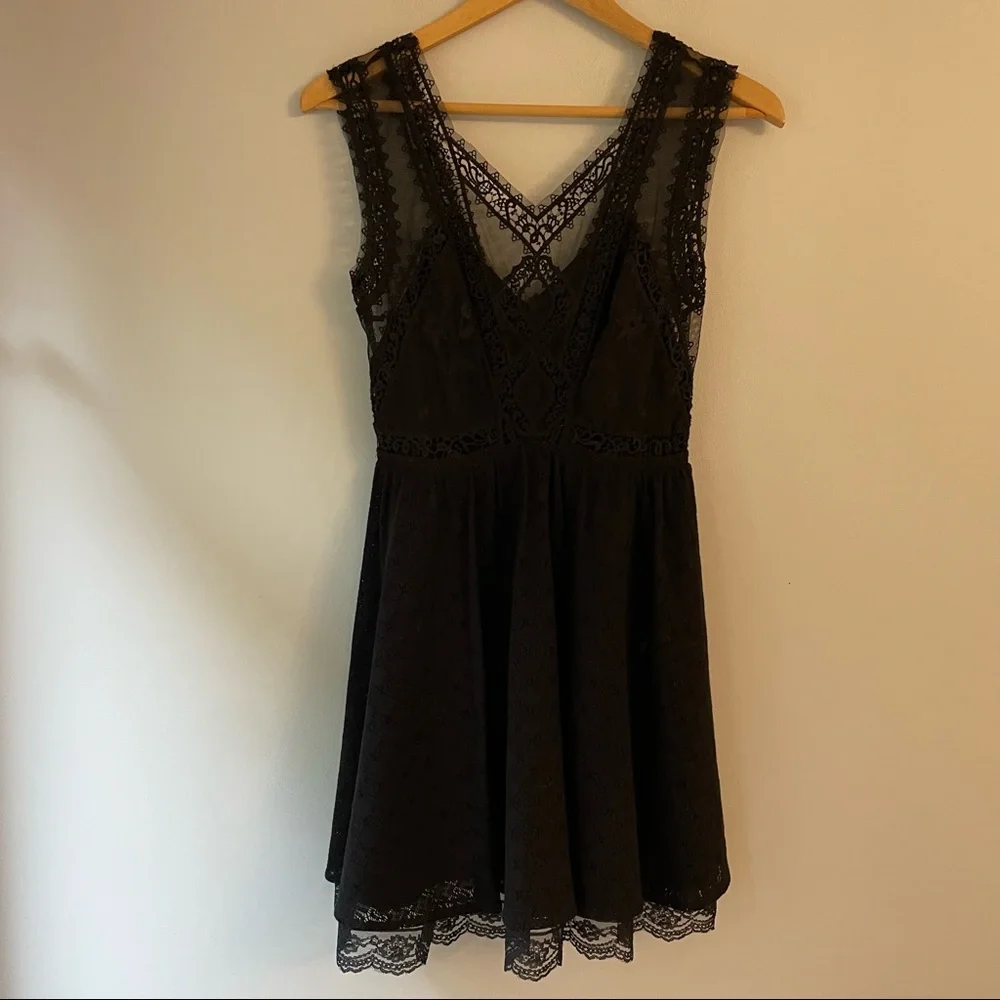 Free People Victoria Black Crochet Lace Mini Dress - Picture 2 of 13
